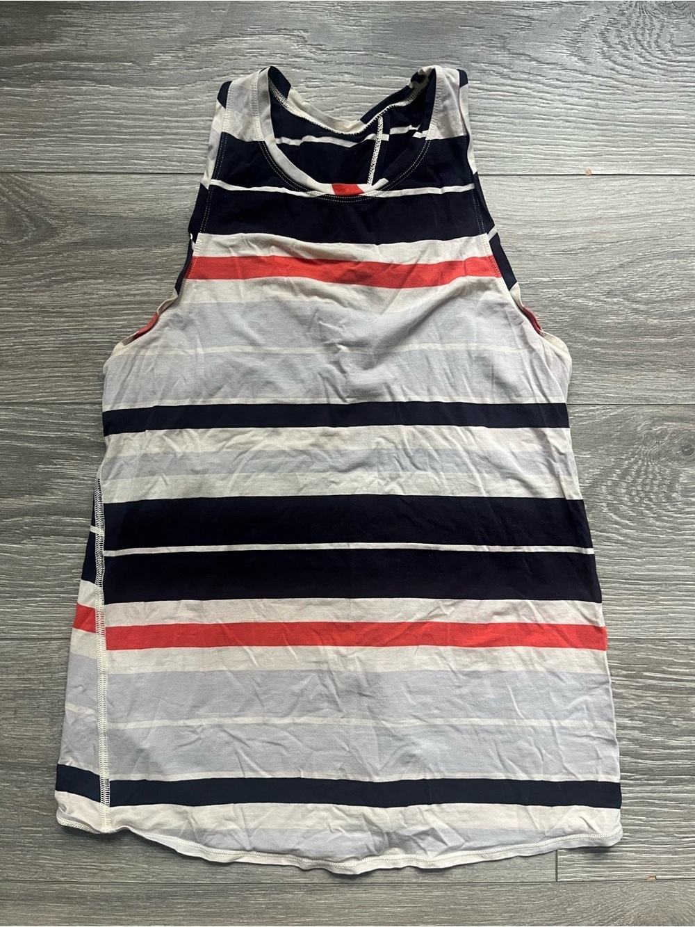 Lululemon Orange Blue Gray Striped Open Back Active Workout Tank Yoga Pilates